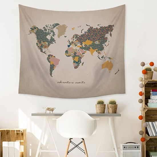 Stratton Home Decor S07749 Adventure Await Map Wall Tapestry, 57.50 W x 0.03 D x 50.00 H, Multi