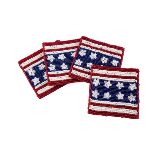  Americana 4th of July Flag Beaded Coasters, 4.25″ x 4.25″