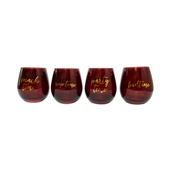  Stemless Wine Glasses, Set of 4, Burgundy
