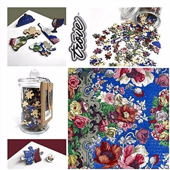  I Go To (250) Pieces Wooden Puzzle: Display Jar: Floral Table Cover