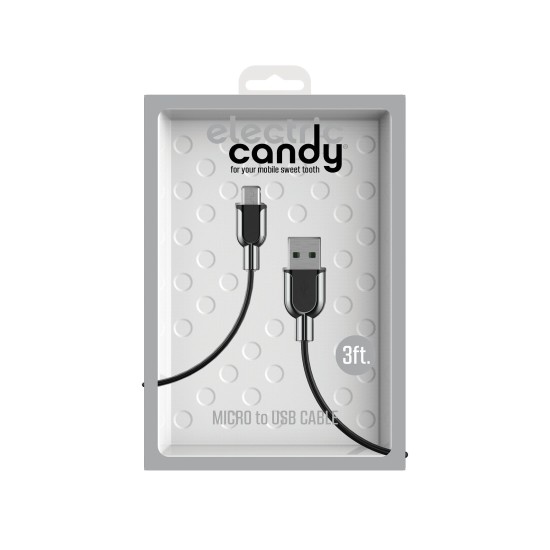  Electric Candy Micro-usb Charging Cable, Gray, 3 Ft.