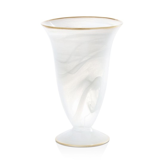  Alabaster White Gold Edge Medium Footed Vase