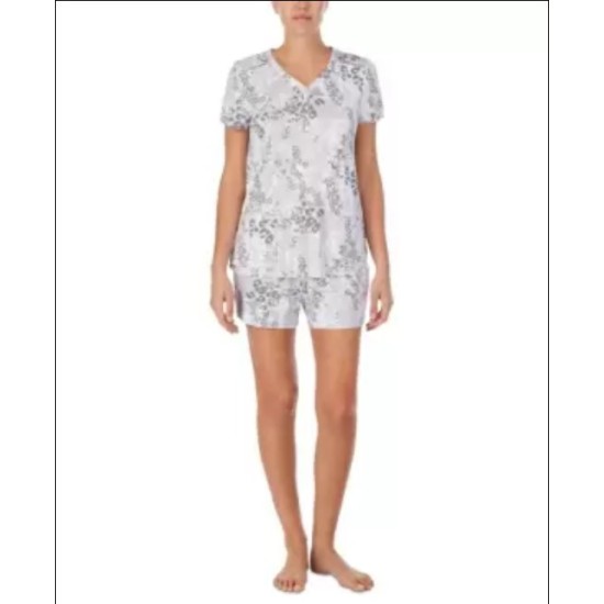  Short Sleeve T-Shirt & Printed Shorts Pajama Set, Gray, Medium