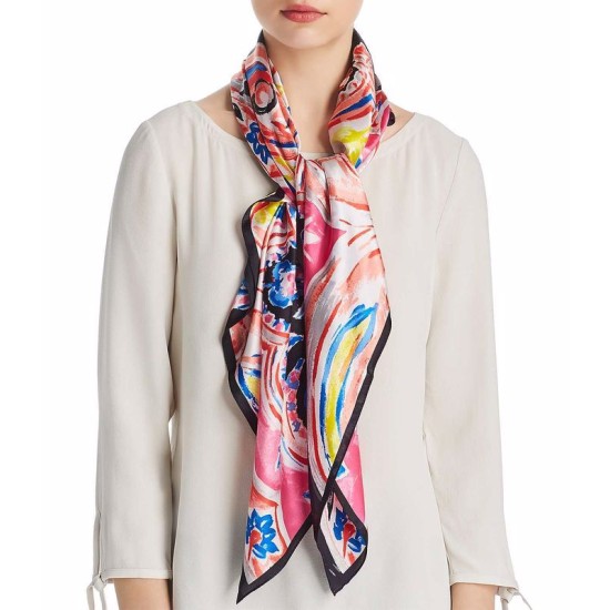  Women's Painterly Paisley Silk Square Scarves, Pink