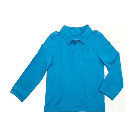  Baby Boys Solid Cargo Polo Peruvian Cotton T-Shirt – Long Sleeve, Polo Neck With 3 Buttons, Williamsburg Blue, 3-6M