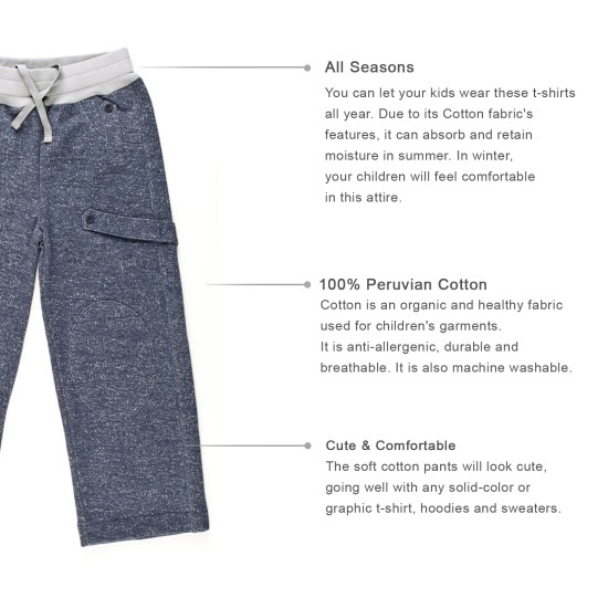  Boys Casual Denim-Looking Pants – Knee Patches, Soft Cotton, Pull-On/Drawstring Closure, Dark Denim, 3