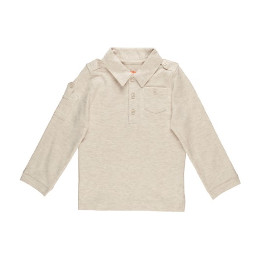  Boys Solid Cargo Polo Peruvian Cotton T-Shirt – Long Sleeve, Polo Neck With 3 Buttons, Oatmeal Heather, 6