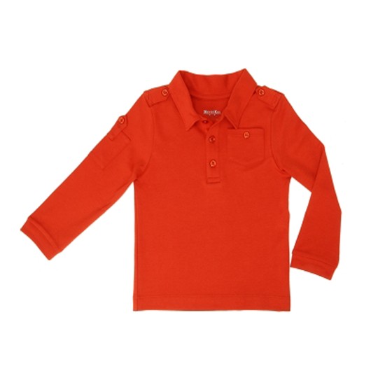  Boys Solid Cargo Polo Peruvian Cotton T-Shirt – Long Sleeve, Polo Neck With 3 Buttons, Auburn, 6