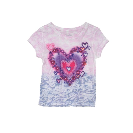  Girls Big Heart Graphic Printed Peruvian Cotton T-Shirt – Short Sleeve, Crewneck, Hot Pink, 2