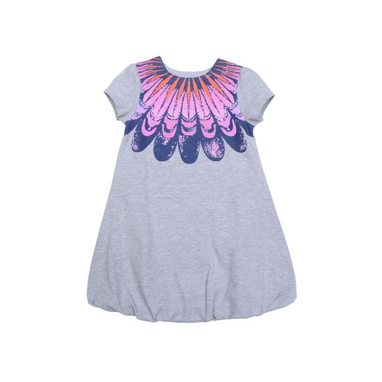  Girls Bubble Skirt Peruvian Cotton Dress – Crewneck, Short Sleeve, Heather Grey, 4