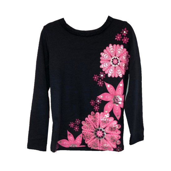  Girls Flowers Graphic Printed Peruvian Cotton T-Shirt – Long Sleeve, Frill Crewneck, Winters Nights, 5