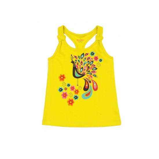  Girls Peacock Graphic Printed Peruvian Cotton Tank Top, Lime Zest, 3