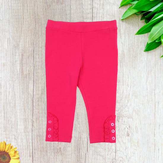  Toddler Baby Girls Frilled Leggings – Peruvian Pima Cotton, Elastic Waist, Pull-On, Solid Colors, Hot Pink, 4