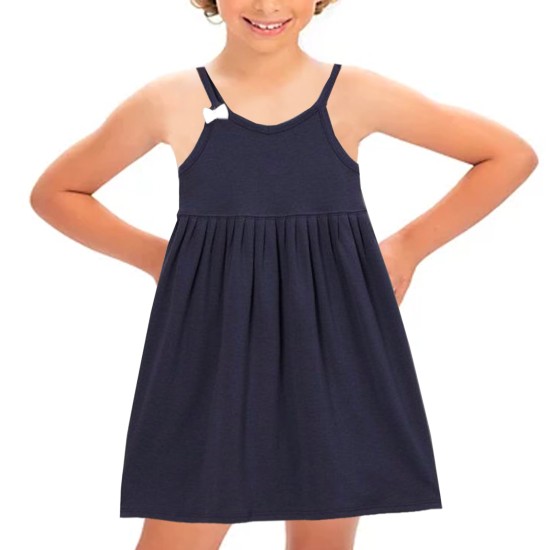  Toddler Baby Girls Strappy Peruvian Cotton Dress – Loose Fit, Long Skirt, Midnight, 2