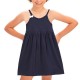  Toddler Baby Girls Strappy Peruvian Cotton Dress – Loose Fit, Long Skirt, Midnight, 8