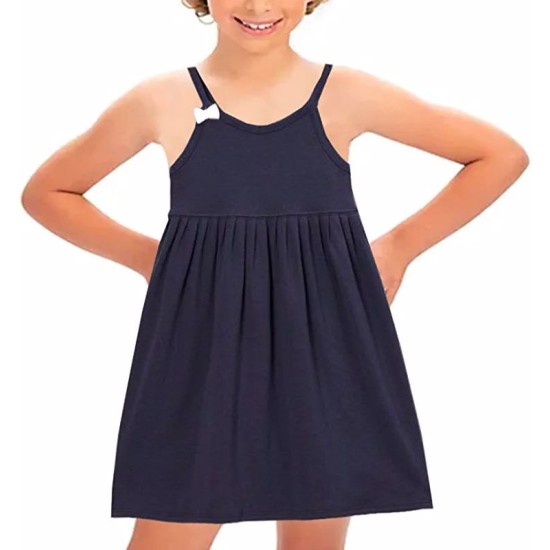  Toddler Baby Girls Strappy Peruvian Cotton Dress – Loose Fit, Long Skirt, Midnight, 8