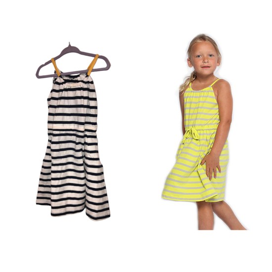  Toddler Baby Girls Striped Peruvian Cotton Dress – Strappy, Long Skirt, Lime Stripe, 4