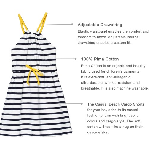  Toddler Baby Girls Striped Peruvian Cotton Dress – Strappy, Long Skirt, Navy Stripe, 3
