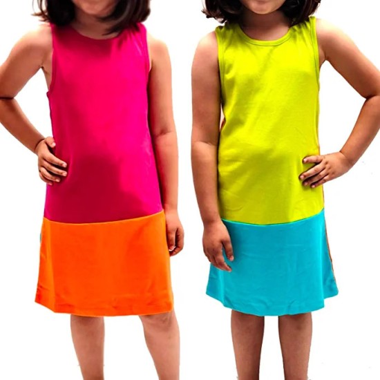  Toddler Girls Solid Colors Peruvian Cotton Tank Dress, Lime/Turquoise/Orange, 5