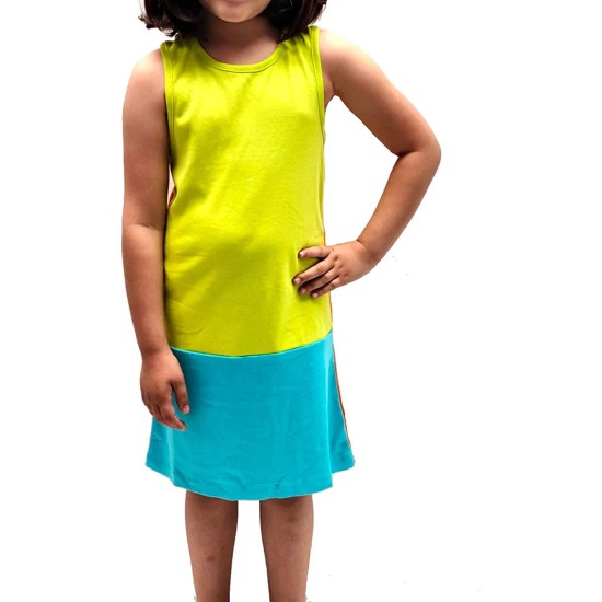  Toddler Girls Solid Colors Peruvian Cotton Tank Dress, Lime/Turquoise/Orange, 6