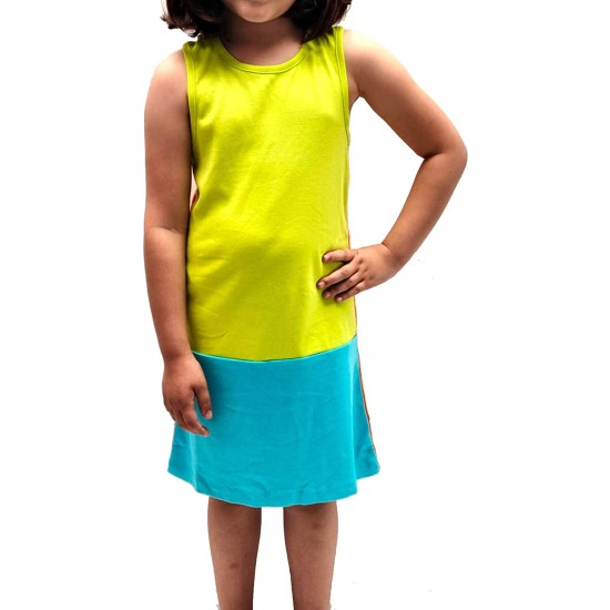  Toddler Girls Solid Colors Peruvian Cotton Tank Dress, Lime/Turquoise/Orange, 2