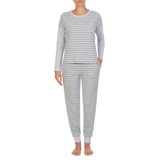  Stripe Long Sleeve Pajamas, Grey Striped, X-Small