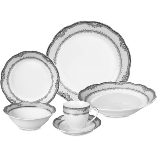  Trends 24 Piece Victoria Design Porcelain Wavy Edge Dinnerware Set, White
