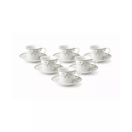  Floral Design 12 Piece 2oz Espresso Cup and Saucer Set,Service for 6, Silver