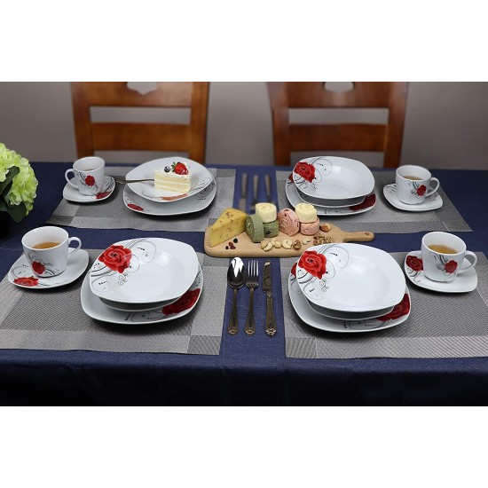  Porcelain 20 Piece Square Dinnerware Set, Service for 4, Red