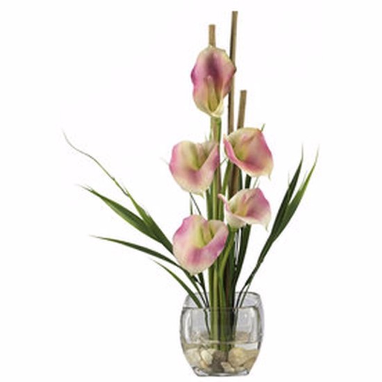  Calla Lilly Liquid Illusion Silk Flower Arrangement, High Pink, 8”