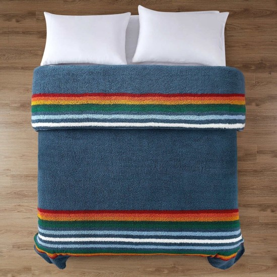  Sherpa Fleece Blanket, Queen, Serape Stripe Blue