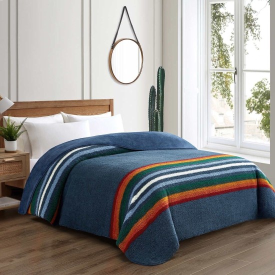  Sherpa Fleece Blanket, Queen, Serape Stripe Blue