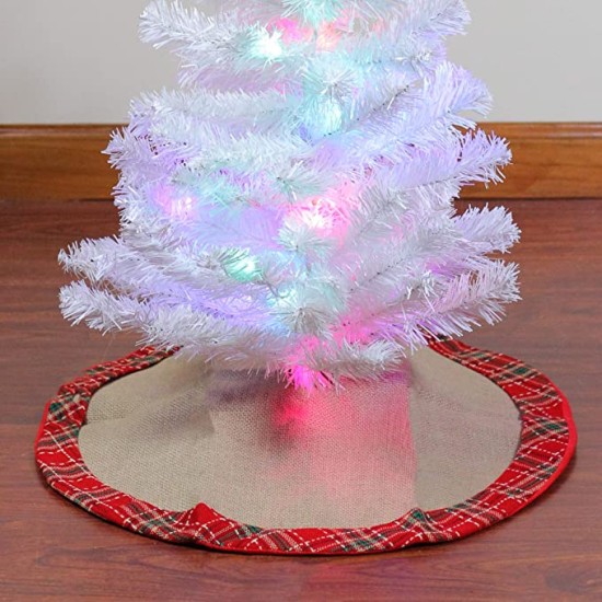 20″ Decorative Burlap Mini Christmas Tree Skirt with Red Plaid Border