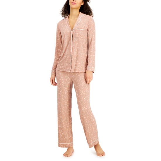  Womens Printed Ultra-Soft Pajama Sets, Brown, X-Small