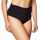  Womens High Waist Fold Over Shirred Swimsuit Bikini Bottoms, Live in Color Black, X-Small