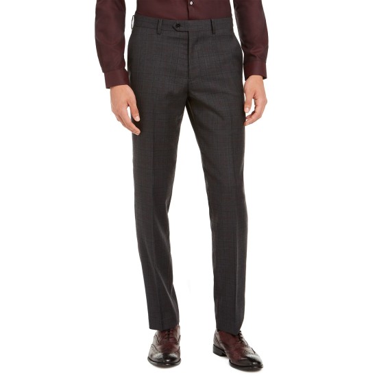  Men’s Slim-Fit Gray Plaid Suit Separate Pants, Gray, 34X34