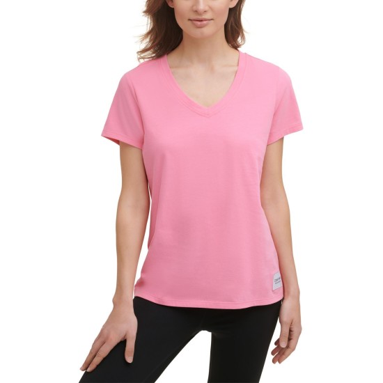  Cotton V-neck T-shirt, Medium, Pink