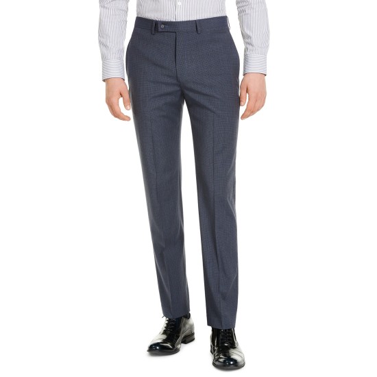  Men’s Slim-Fit Performance Stretch Wrinkle-Resistant Mini Grid Dress Pants, Navy, 40X32