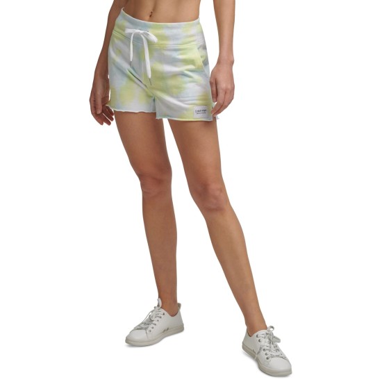  Women’s Tie-Dyed French Terry Shorts, Large, Lime