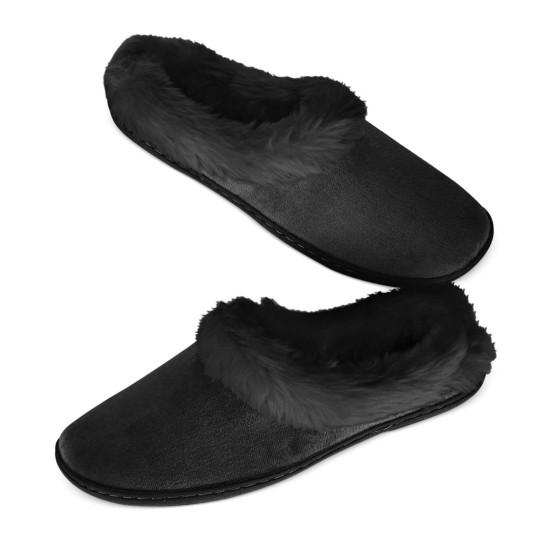  Microsuede Velour Clog with Faux Fur (Black, 11/12)