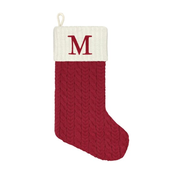  Large Red Knit Monogram Stockings 21″, M