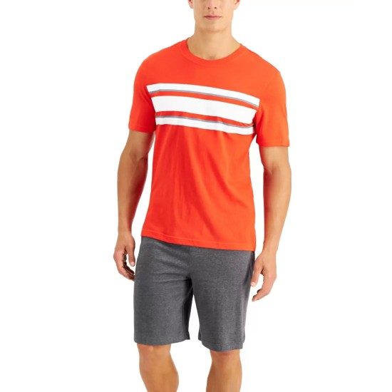  Mens 2-Pc. Stripe Pajama T-Shirt & Shorts Set, Red, Medium