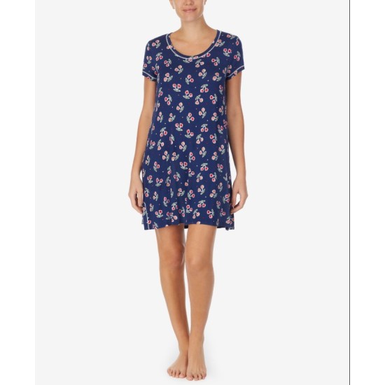  Printed Sleep Shirt Nightgown, Navy, Medium