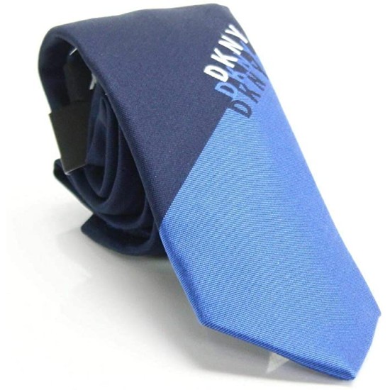  Men’s Navy Shadow Logo Panel Skinny Slim Neck Tie Silk Blue