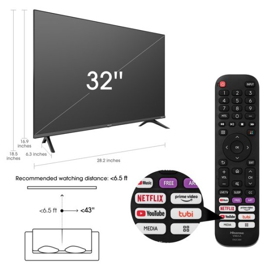  32″ Class Led VIDAA A4 Series HD Smart TV 32A45GV