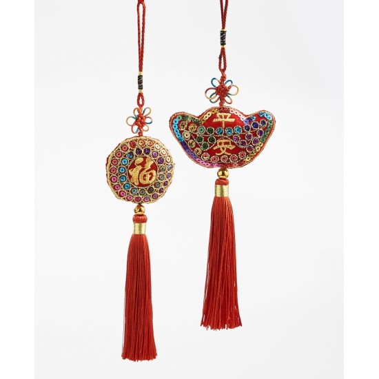  Lunar New Year Double-Sided Ornaments with Tassels, Set of 2, Red