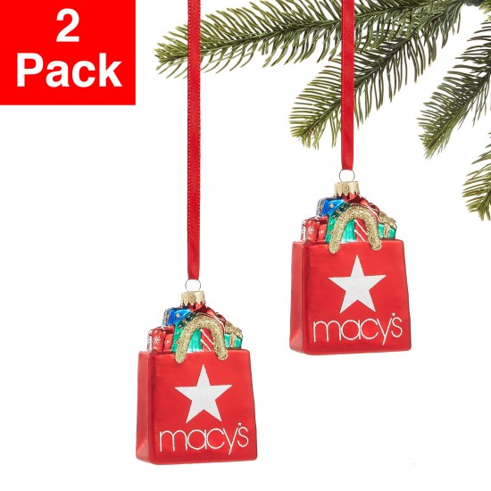  Macy’s Shopping Bag Ornaments, Red - Set of 2