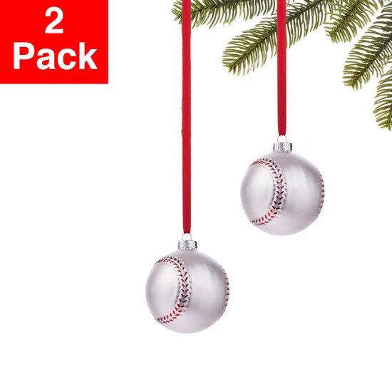  Sports & Hobbies Baseball Ball Ornament, Gray - Set of 2
