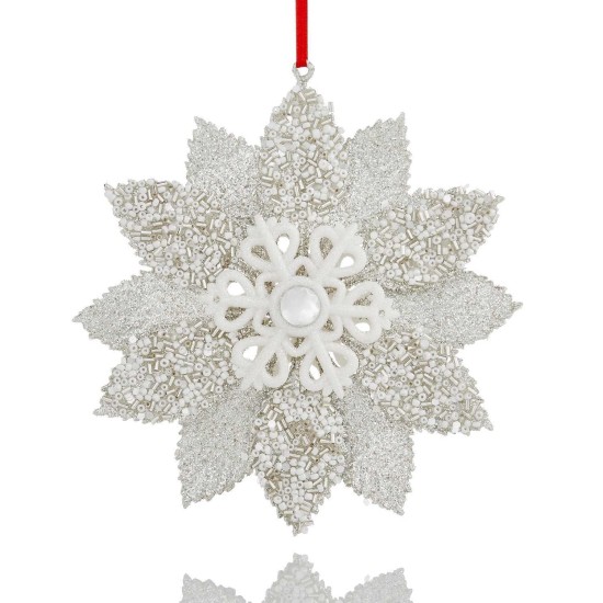  White Glitter Flower Ornament