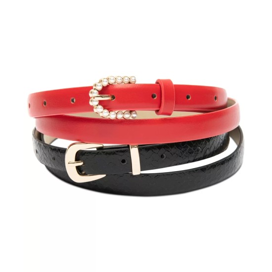  Womens Imitation Pearl & Metal Buckle Buckle Set (S, Red)